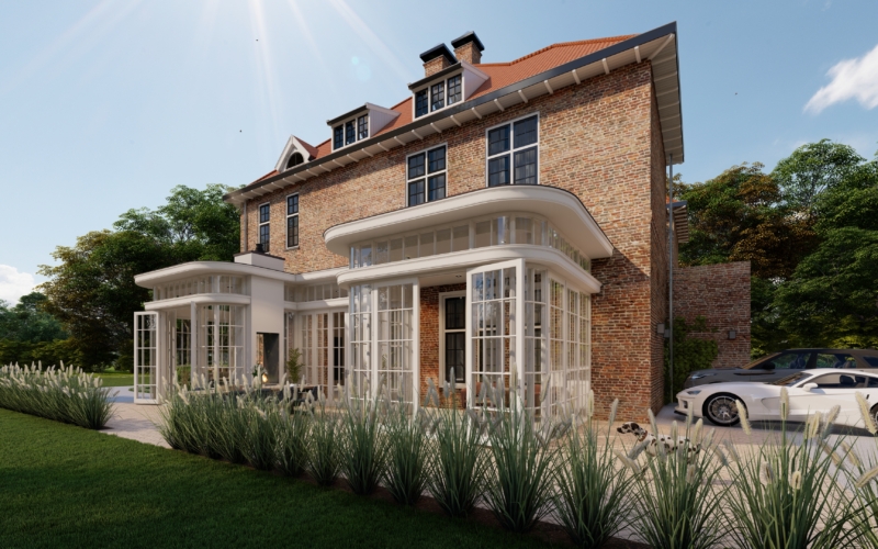 Ronde aanbouw met bovenramen